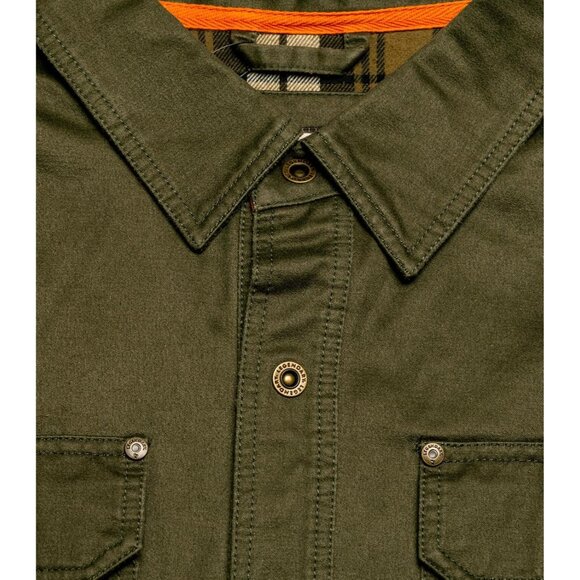 Mens Dark Army Whitetails Flannel Lined Shirt Jacket Waxed Cotton Water Resis - Picture 5 of 7